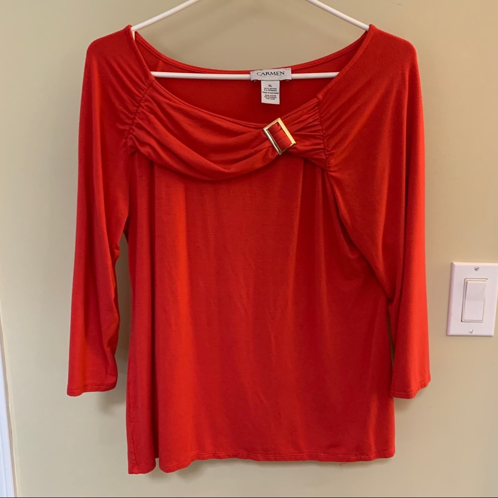 2/$22 Carmen coral top. Jersey knit.